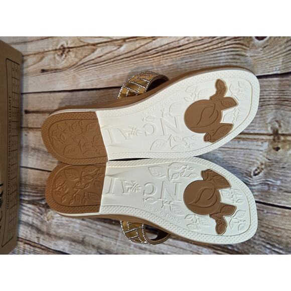 NCAI Flat Sandals Rhinestone Tan Gold - Picture 2 of 4